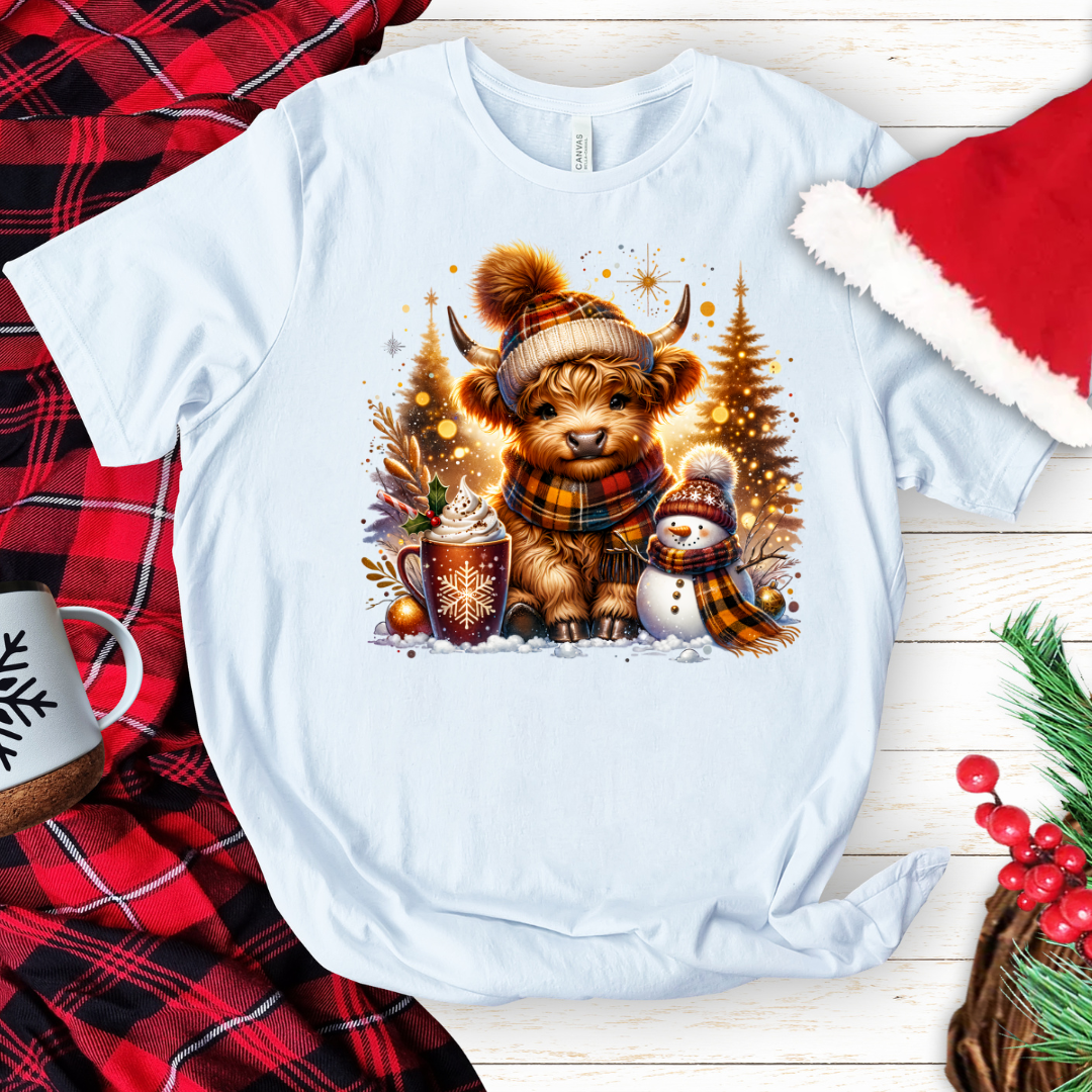 Highland and snowman