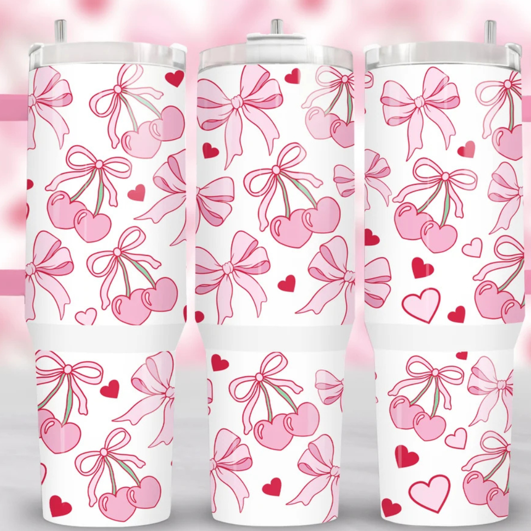 Pink cherries and bows- 40oz wrap